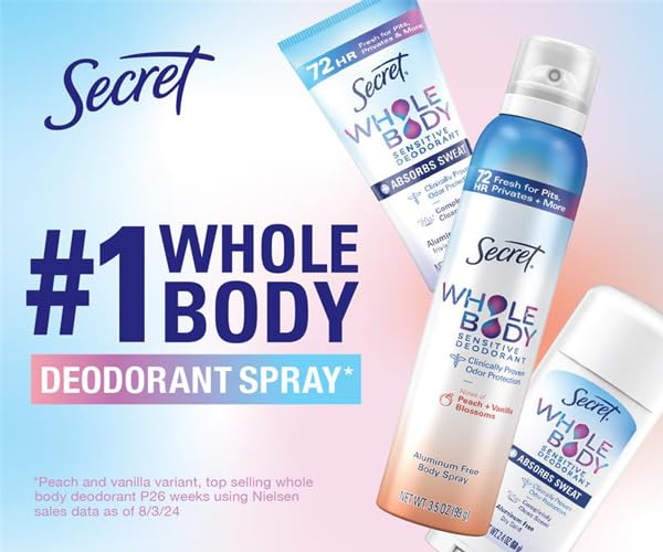 Secret Whole Body Deodorant Stick for Women, Unscented, Aluminum Free, 72HR Protection - 2.4 oz