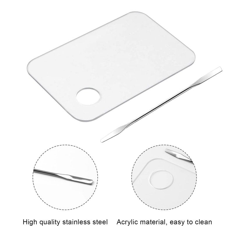 Acrylic Cosmetic Palette Set - 2 Mixing Trays with 2 Spatula Tools for Makeup, Foundation, Eyeshadow & Nail Art