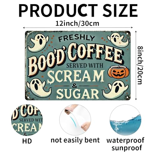 Halloween Metal Tin Sign - Freshly Boo'd Coffee Decor 8x12in
