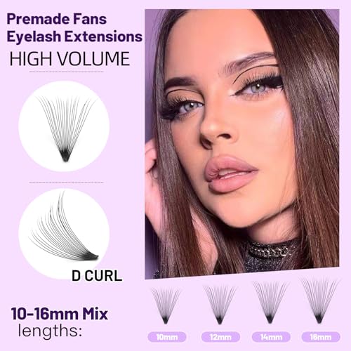 Bodermincer 20D Premade Russian Volume Fans Eyelashes, 0.07mm D Curl 14mm