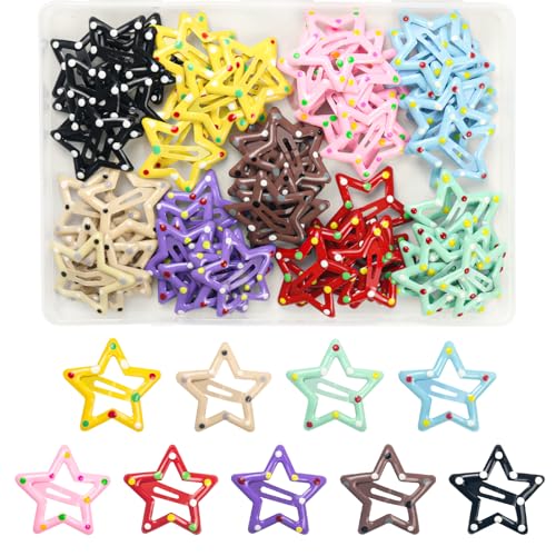 ZGQHZR 72 Pcs Polka Dots Star Snap Hair Clips for Women Girls, 9 Colors