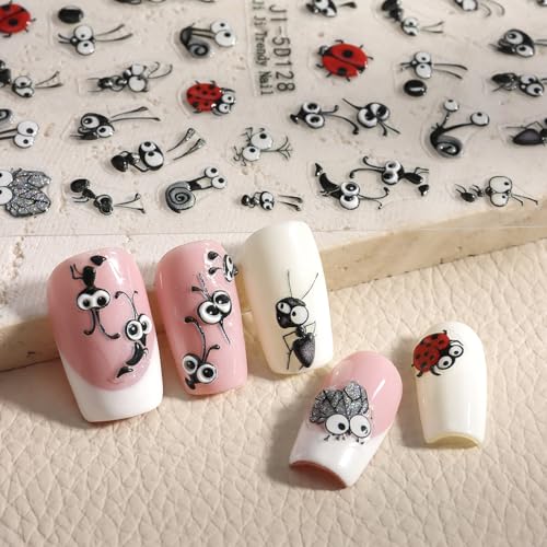 5D Embossed Nail Art Stickers - Bee, Ladybug & Flower Designs