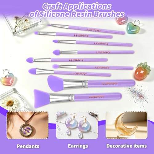 LORMAY 9-Piece Silicone Brush Set for UV Resin Crafting & Makeup