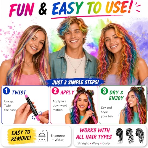 Jim&Gloria Washable Hair Chalk Pens - 8 Vibrant Colors for Kids & Teens