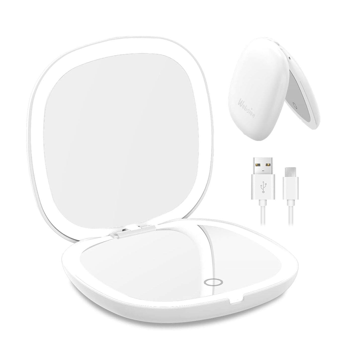 Travel Mirror with Light - Rechargeable 1x/10x Compact Magnifying Mirror | Dimmable, 3.5 Inch, Portable for Handbag, White