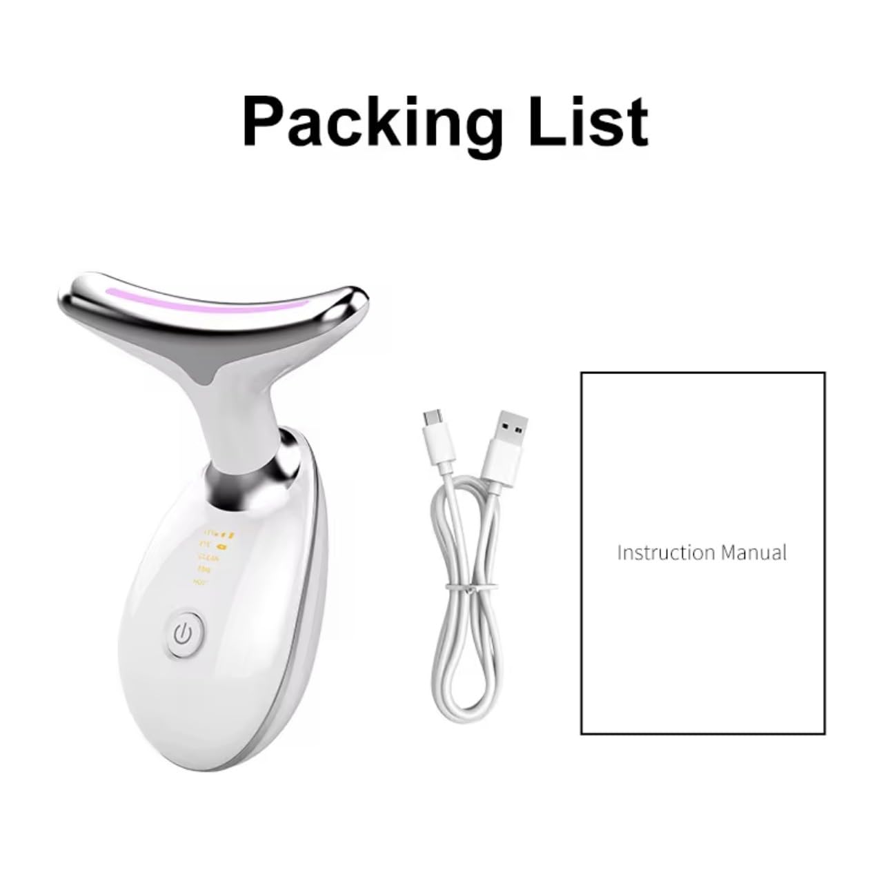 7-in-1 Facial Neck Massager with EMS Microcurrent, LED Color Light Therapy, Hot Compress, Skin Tightening, White