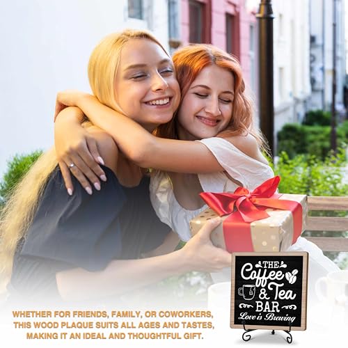 Wooden Coffee & Tea Bar Decor Sign with Stand - 5x5 Inches