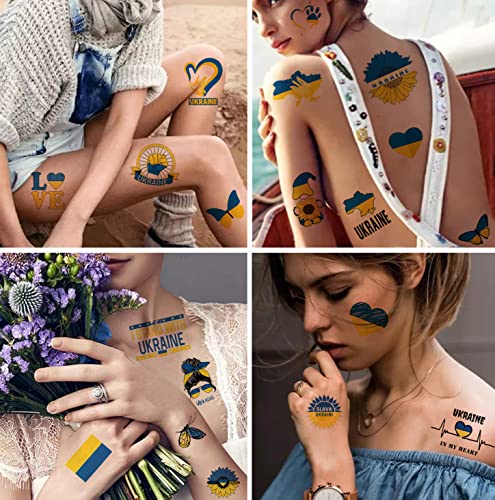 WANSENCE Ukraine Temporary Tattoos - 8 Sheets, Blue & Yellow Patriotic Design