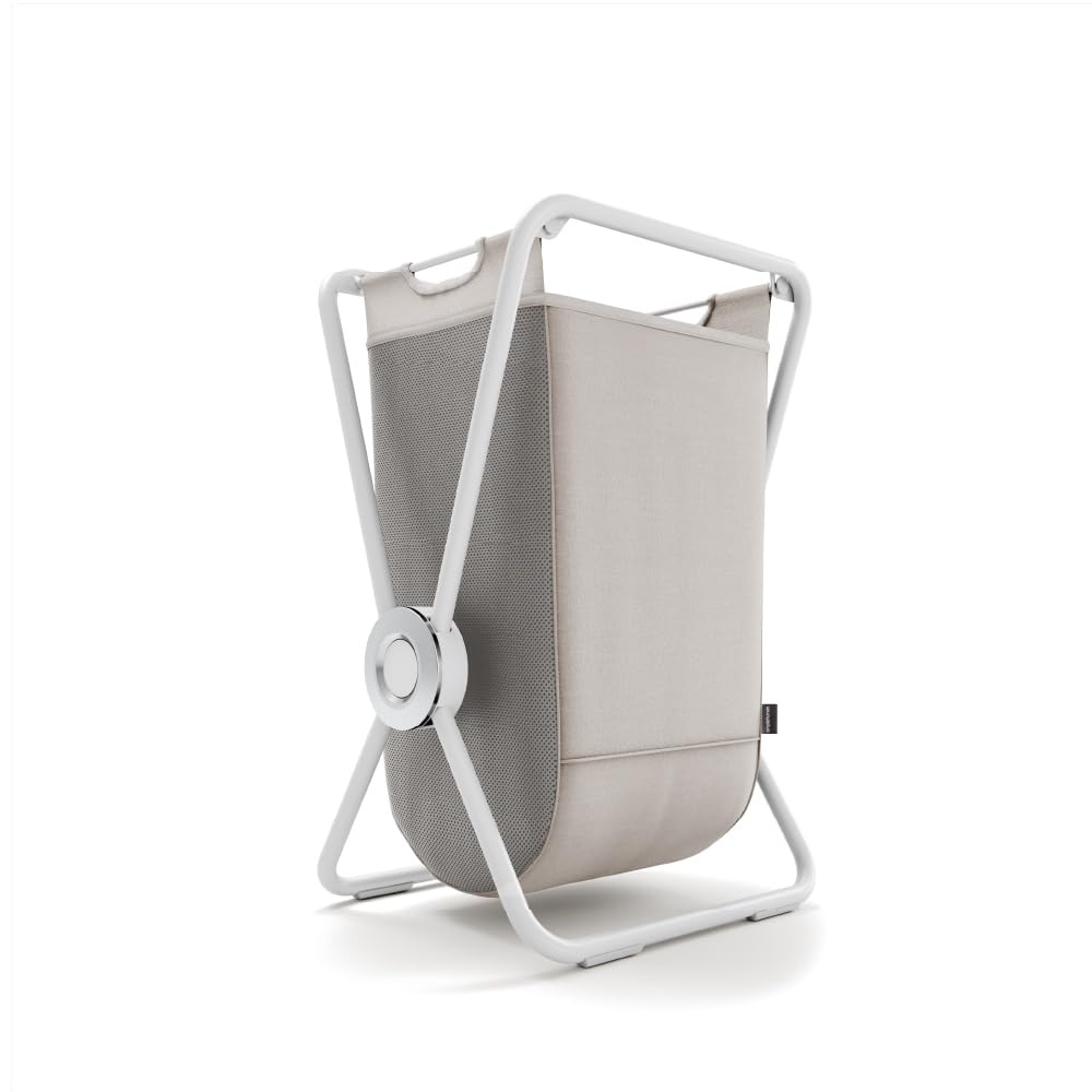 simplehuman X-Frame Hamper, Single Compartment Laundry Hamper for Bedroom Bathroom, Heavy-Gauge Steel Frame, Stain & Odor Resistant Machine Washable Bag, Easy Carry Steel Handles, White