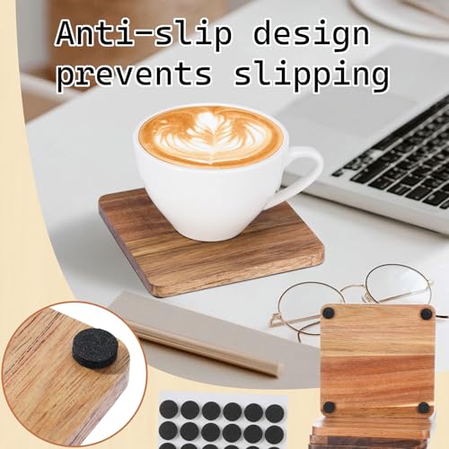 16 Unfinished Acacia Wood Coasters for DIY Projects - 4 Inch Square
