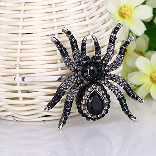 EVER FAITH Austrian Crystal Spider Hair Clip - Black Silver-Tone