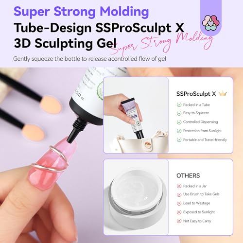 SAVILAND 3D Nail Gel Kit with Chrome Powder - No Wipe Sculpting & Art Supplies
