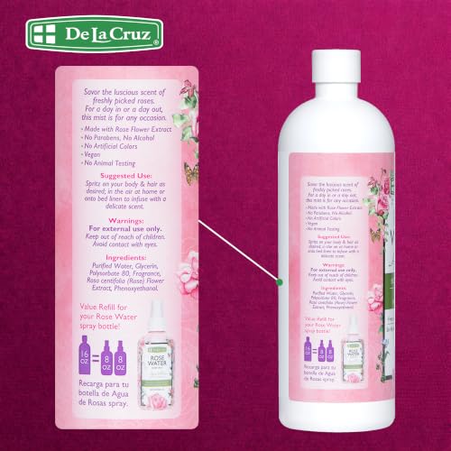 De La Cruz Rose Water Body & Hair Mist - 16 Fl Oz Refill