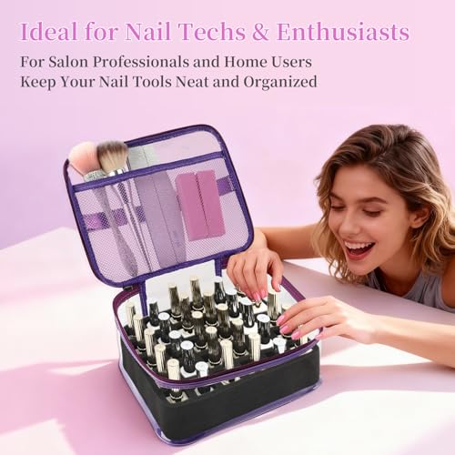 Purple Nail Polish Organizer Case for 30 Bottles - YINGJEE