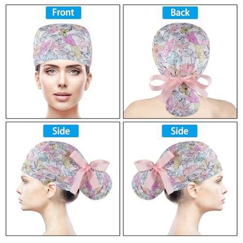 Multicolor Bouffant Scrub Caps for Women | Adjustable Ponytail Pouch