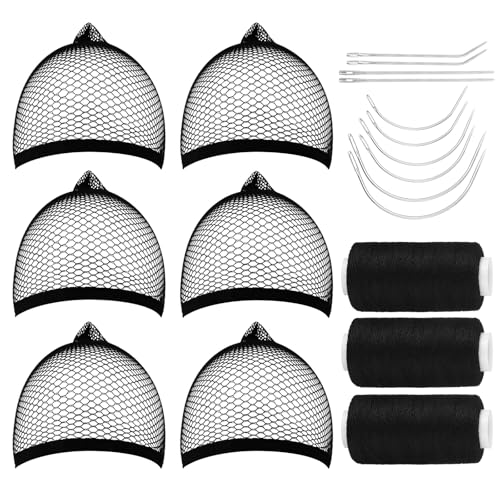 Giegxin Hair Net Wig Cap Set with Needles & Threads for Wig Making