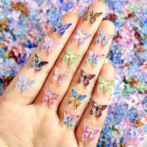 100 Pcs 3D Butterfly Nail Charms - Colorful Nail Art Gems