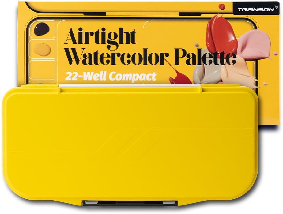 Watercolor Palette - Folding 18-Well Design with Lid & 2 Mixing Areas | Ideal for Gouache & Acrylic Paints, Yellow