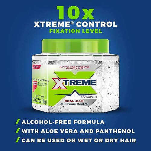 Xtreme Pro-Expert Alcohol-Free Hair Gel Pack of 2, 35.27 Oz Each - Strong Hold & Shine