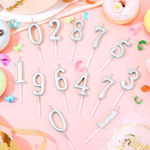 32 Pcs Silver Number Birthday Candles for Cake Decoration