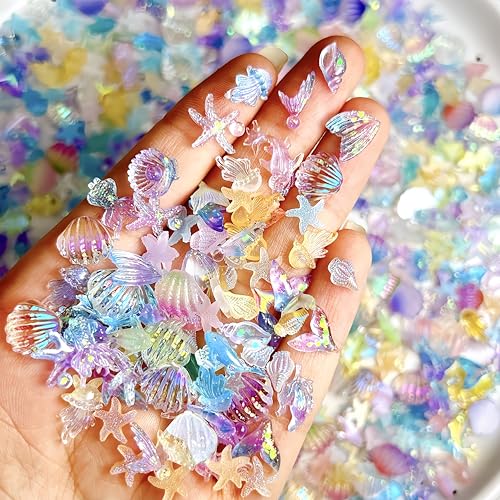 200Pcs Ocean Nail Charms - 3D Resin Starfish & Jellyfish Gems
