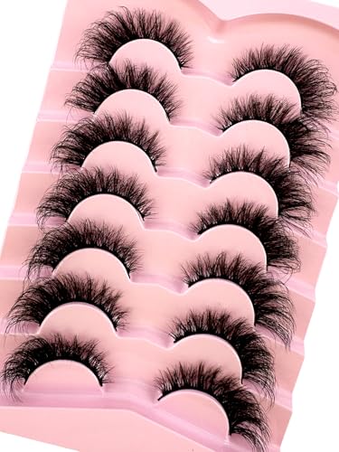 Cat Eye False Eyelashes - 7 Pairs 5D Faux Mink Wispy Strip Lashes