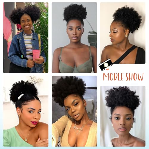 Doxken Afro Puff Drawstring Ponytail Extension 8 Inch #1B Natural Black Curly Hairpiece