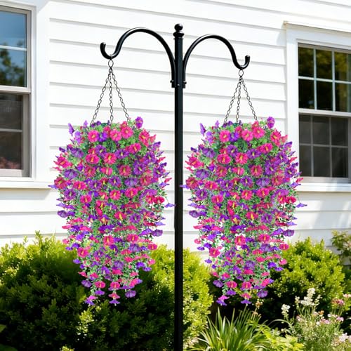 4-Pack UV Resistant Artificial Hanging Flowers - Faux Petunias & Eucalyptus for Indoor/Outdoor Decor