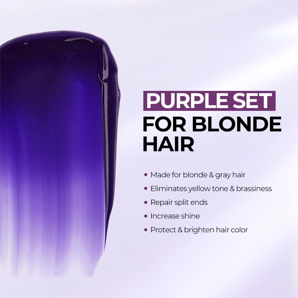 Karseell Purple Hair Mask & Shampoo Set - Neutralizes Brass & Yellow Tones for Blonde, Gray, Silver Hair | 2 x 16.9 fl oz