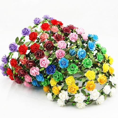 Multicolor Paper Flower Crown Headbands for Women, 9-Petal Handmade Floral Wreath, Wedding & Festival Accessory