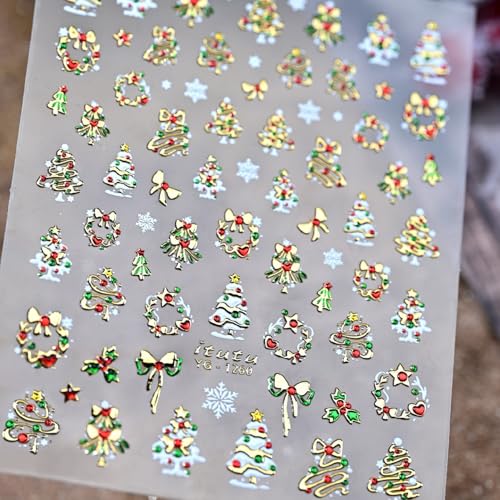Christmas Snowflake Nail Stickers with Red Rhinestones - Self-Adhesive Xmas Nail Art Decals (Stickers10)