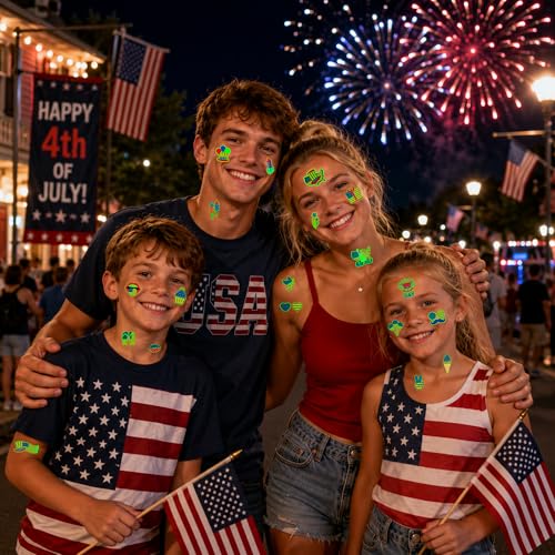 Fourth of July Luminous Temporary Tattoos for Kids - 80+ Patriotic Designs, Party Favors