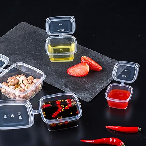 Square Disposable Sauce Cups Set - 50 Pack, 4 Sizes, Eco-Friendly