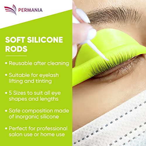 PERMANIA 10Pcs Silicone Lash Perm Pads for C & D Curl Eyelash Lift, Reusable Soft Eyelash Curling Rods, Yellow