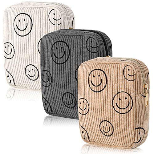 Photect 3-Piece Corduroy Makeup Bag Set in White, Gray, Yellow