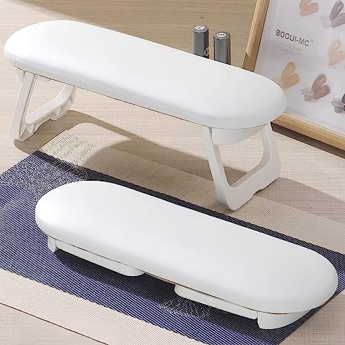 Diesisa Foldable PU Leather Nail Arm Rest – White, 2 Heights Anti-Slip Pads