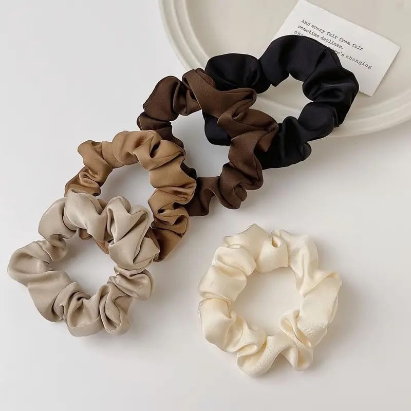 Satin Silk Scrunchies - 5 Pcs Soft Hair Ties for Women | Fashionable Ponytail Holders & Hair Accessories
