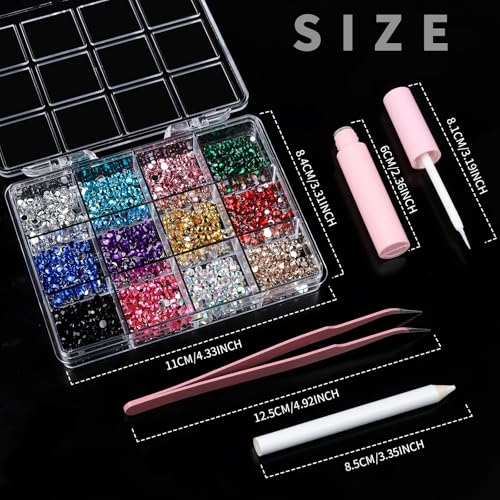 YGDZ Face Rhinestones Kit with Makeup Glue - 12 Colors & 3 Sizes