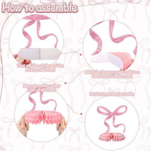 12 Pcs Pink Bow Honeycomb Centerpieces for Party Decor