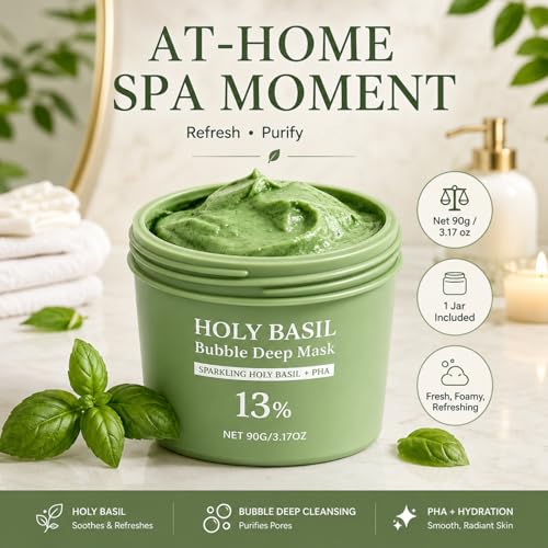 Holy Basil Bubble Deep Clay Mask – Green Variant for Pore & Blackhead Care