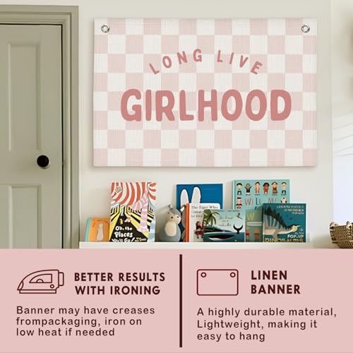 Lacama Pink Long Live Girlhood Wall Banner - 30x20 Inch Decor