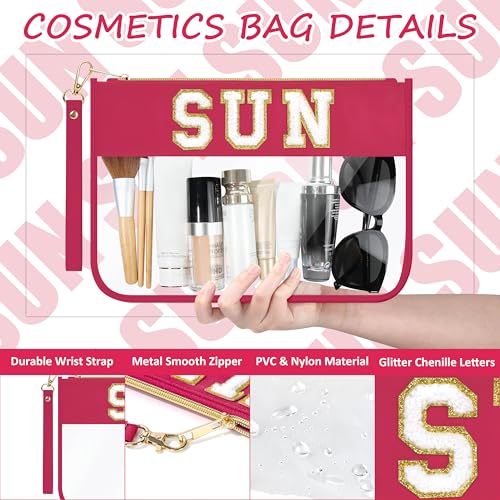 BuyCard SUN Red Transparent Travel Makeup Pouch Set for Beach Vacation