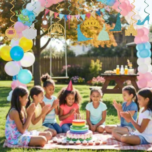 Princess Birthday Party Decorations - 24pcs Hanging Swirls & Cards