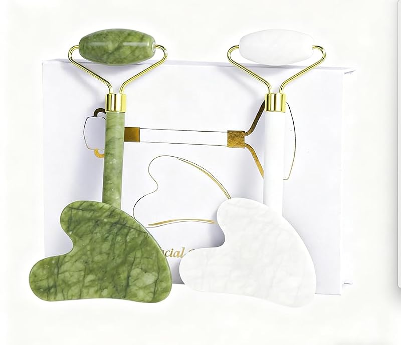 Natural Jade Roller and Gua Sha Facial Massage Tool Set