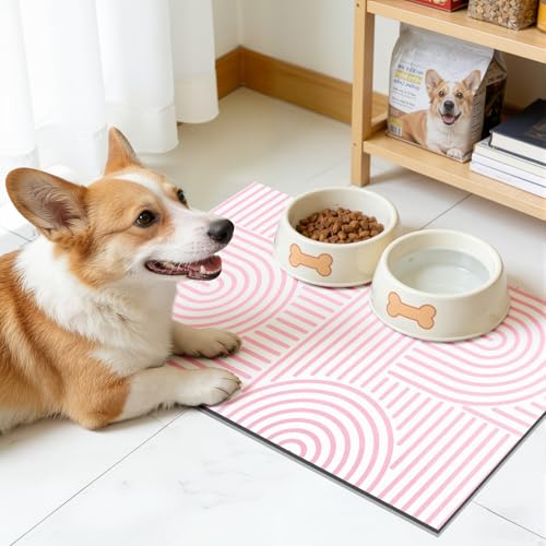 Findosom 12" x 20" Super Absorbent Dish Drying Mat - Pink & White Geometric