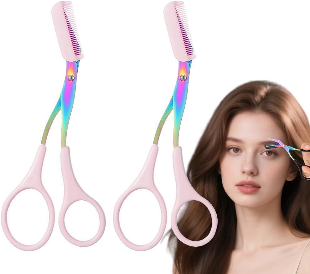Eyebrow Trimmer Scissors - 2-in-1 Precision Stainless Steel Grooming Tool | Portable Black Eyebrow Cutter for Men & Women
