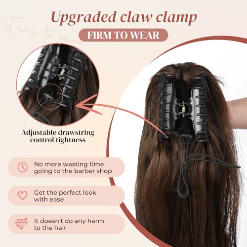 LONAI 24-Inch Curly Wavy Claw Clip Ponytail Extension - Dark Chocolate Brown