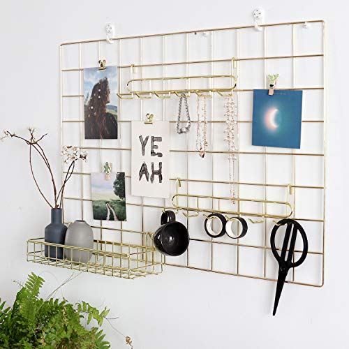 Gold Wall Grid Hooks Rack - 2 Pack for Organizing & Display