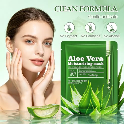 Aloe Vera Hydrating Face Sheet Masks - 30 Pack Soothing Skincare Set