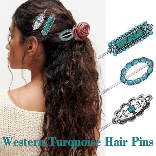 Western Turquoise Hair Clips - 12Pcs-C Cowgirl Bobby Pins Set